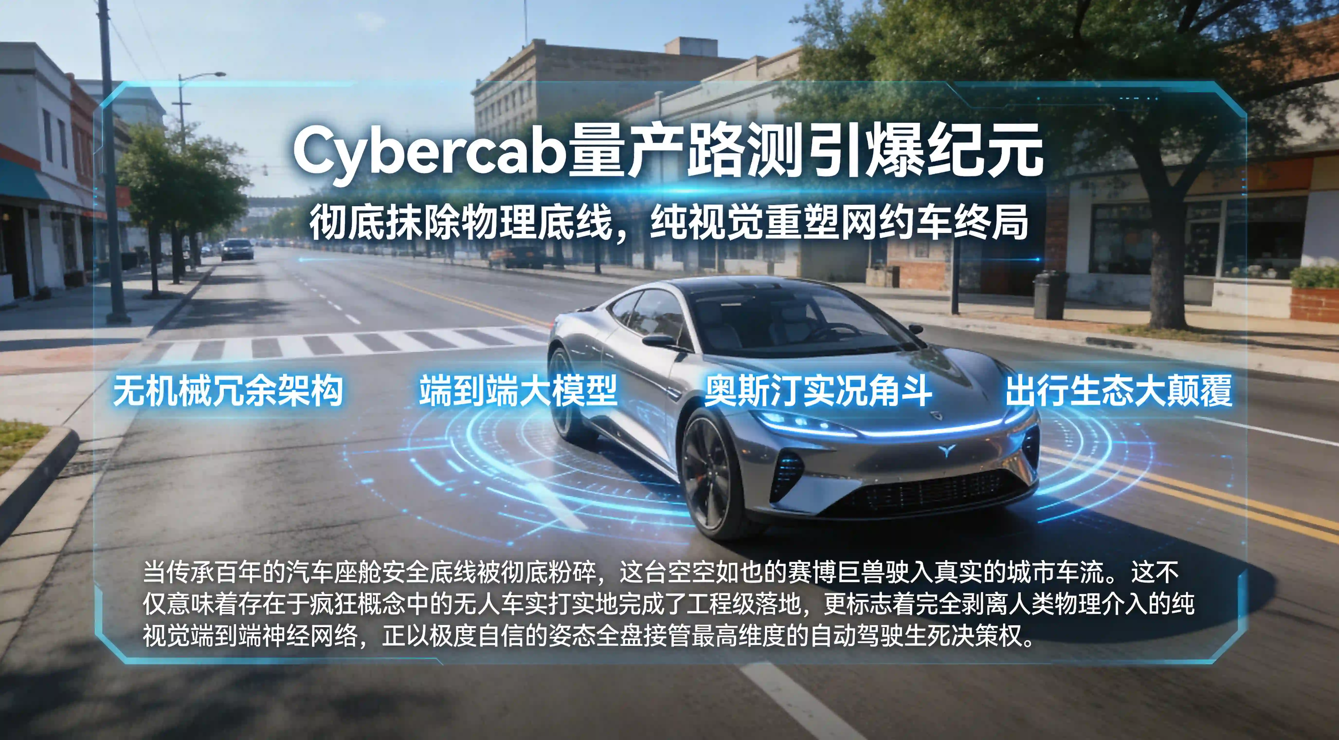 特斯拉Cybercab量产版路测与纯视觉Robotaxi终局全息中枢看板