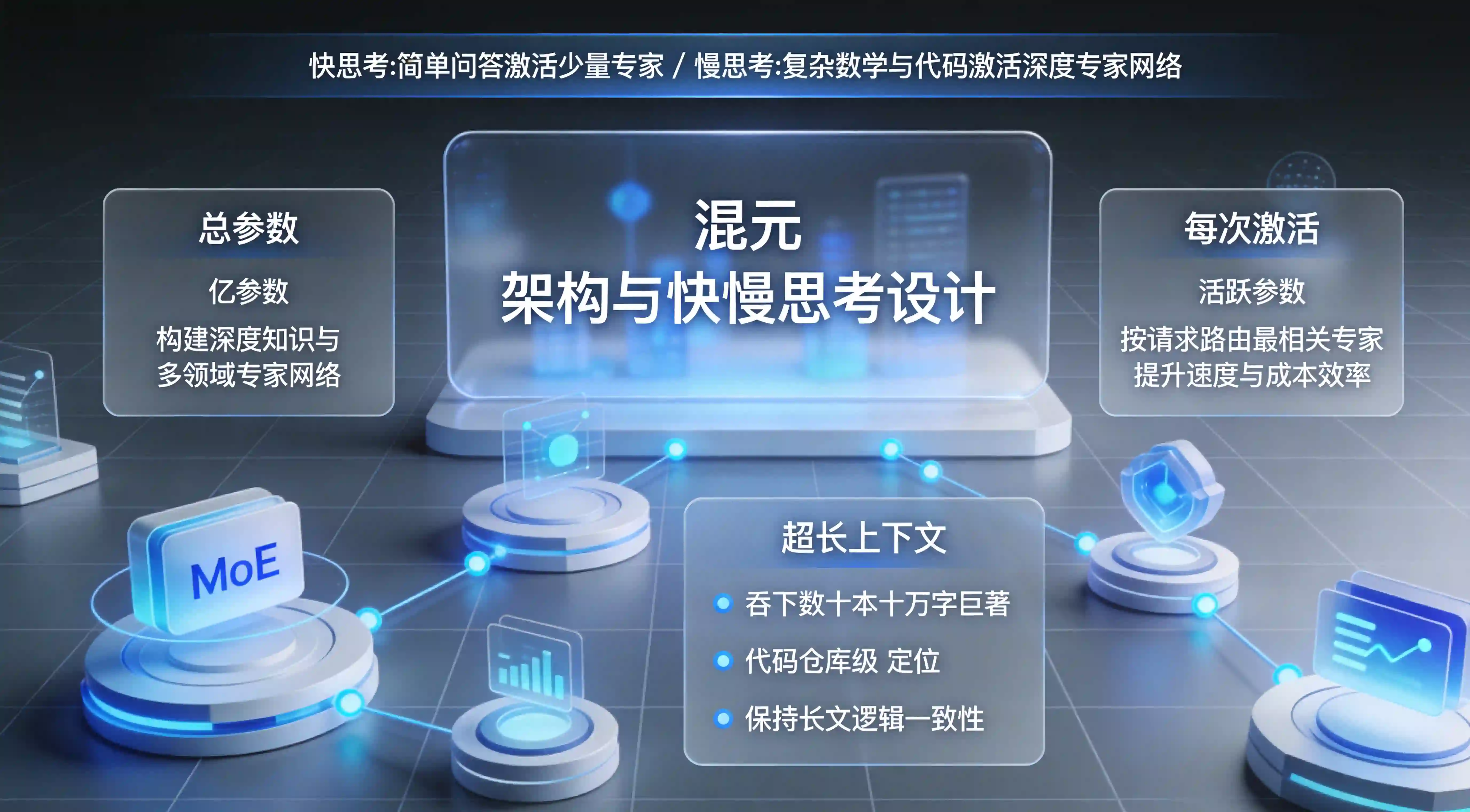 腾讯混元Hy3采用295BMoE总参数与21B激活实现快慢思考并支持256K超长上下文结构示意图