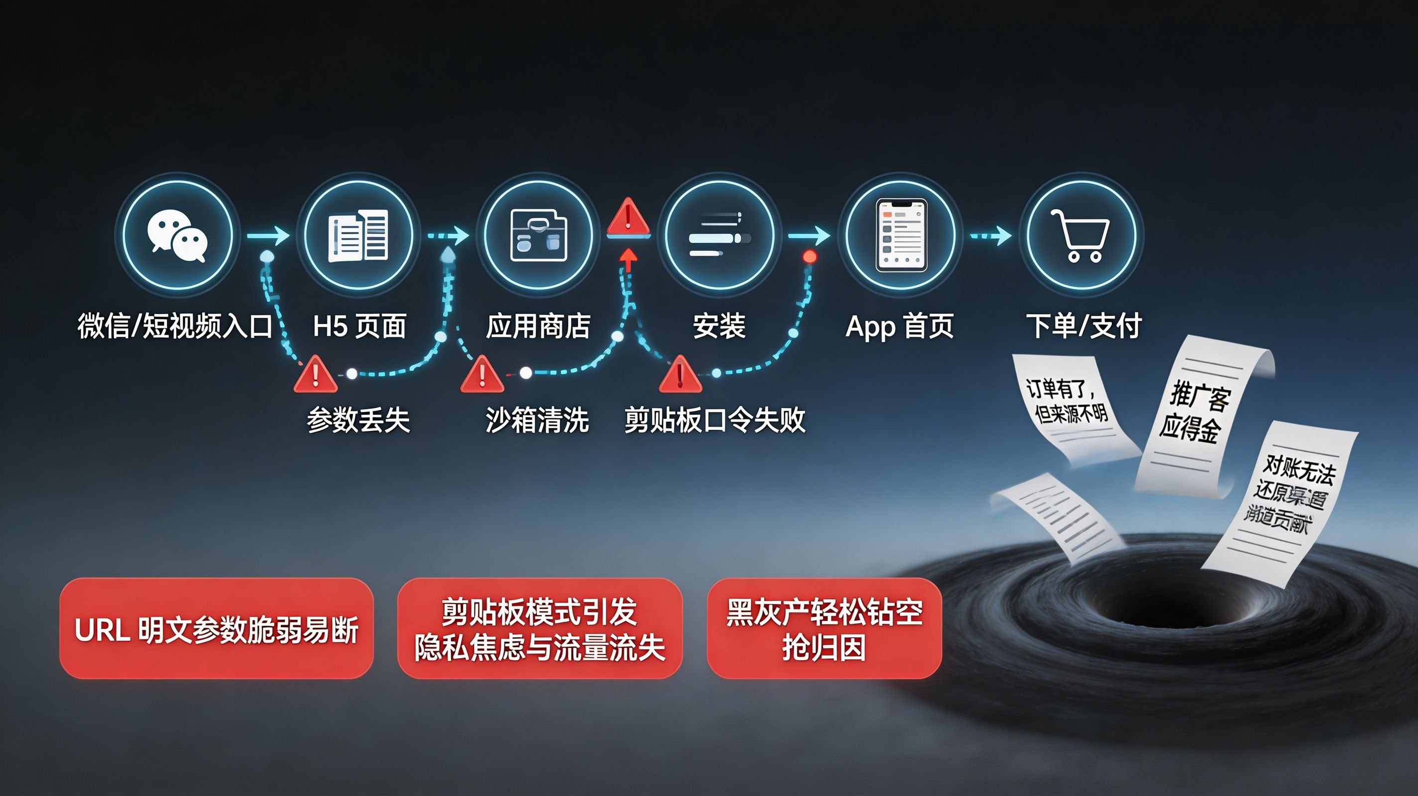 传统全渠道引流的物理断层与黑洞