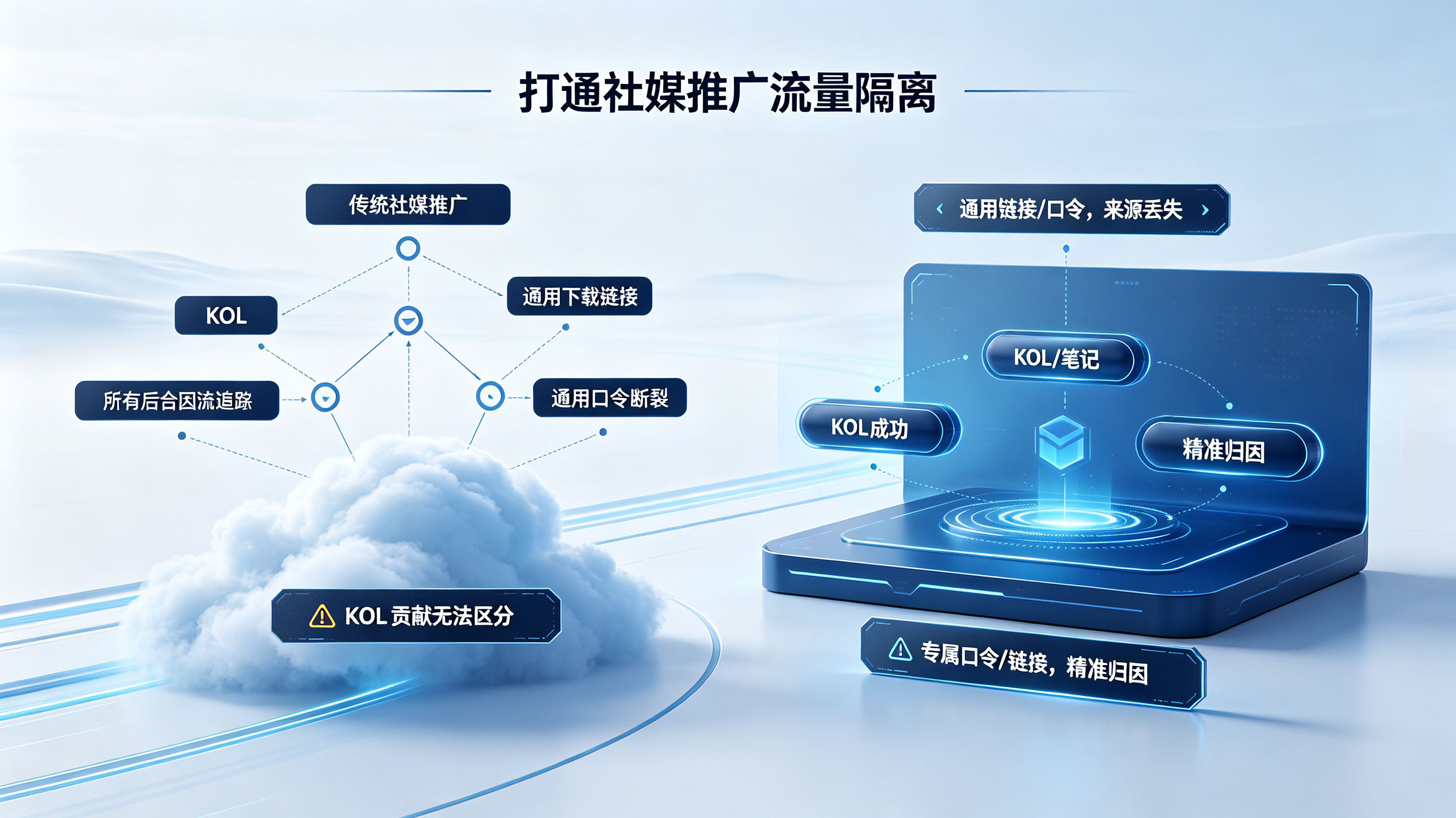 传统社媒推广的流量隔离与 KOL 贡献无法区分