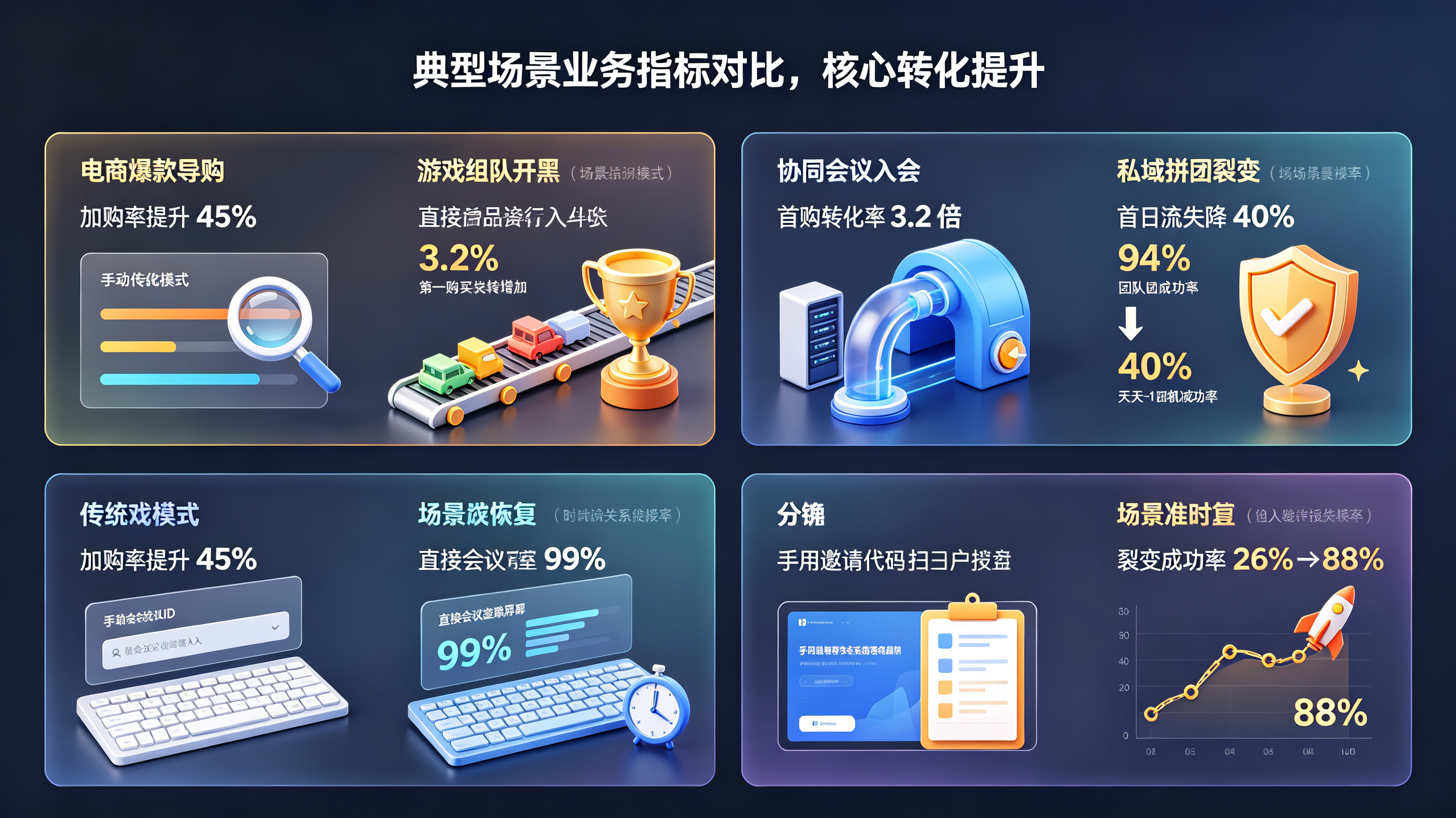 典型场景业务指标对比与核心转化提升
