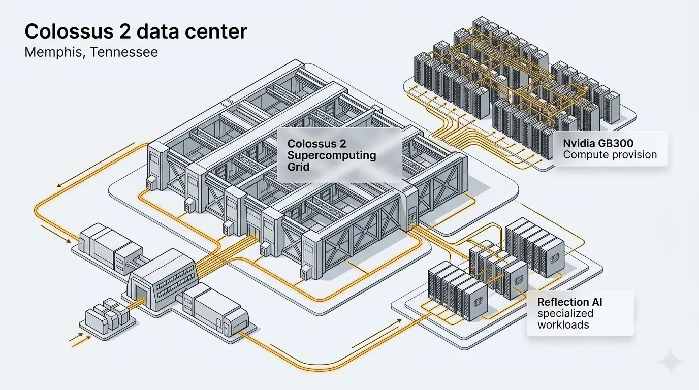 Colossus 2 datacenter provisioning Nvidia GB300 to Reflection AI.