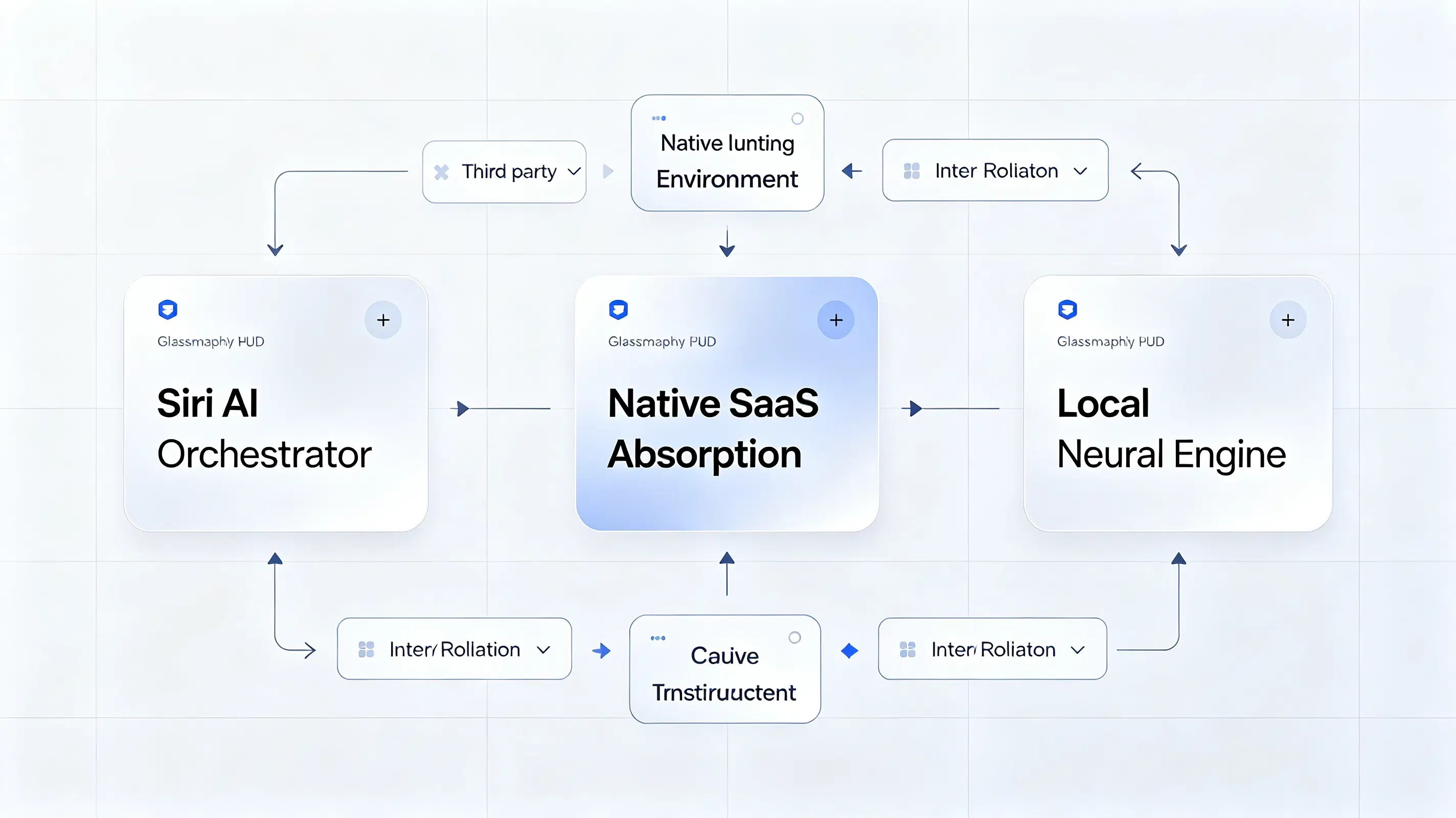 Siri AI on-device orchestrator and SaaS feature consolidation.