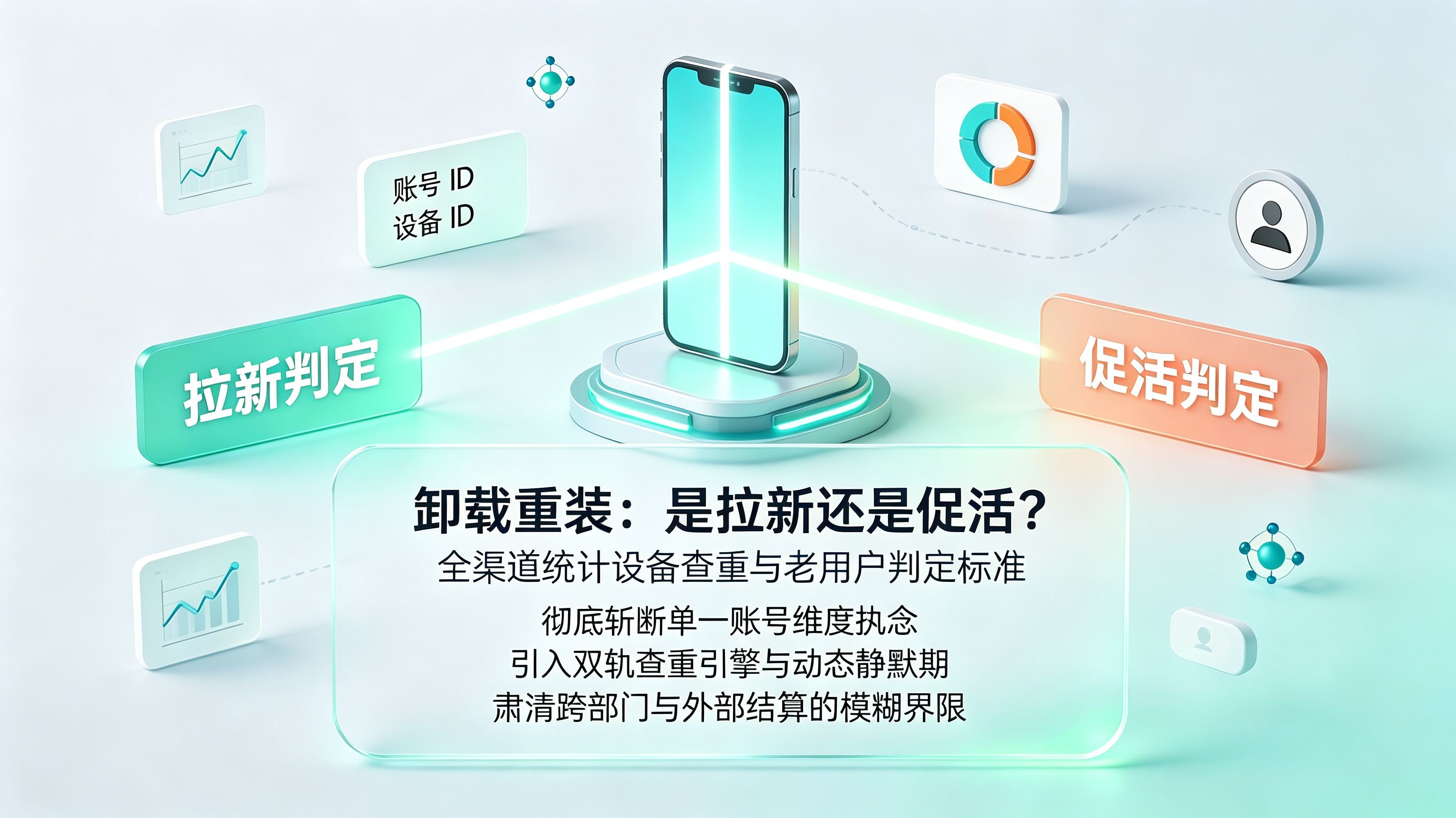 卸载重装的用户在归因报表里应该算拉新还是促活？全渠道统计设备查重与老用户判定标准